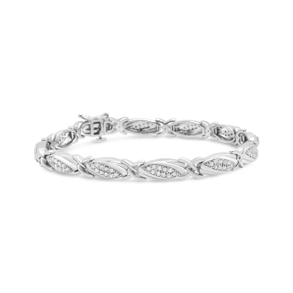 .925 Sterling Silver 1.00 Cttw Round Diamond X-link Bracelet (i-j Color I2-i3 Clarity) - Size 7.25’’ - Fine Jewelry