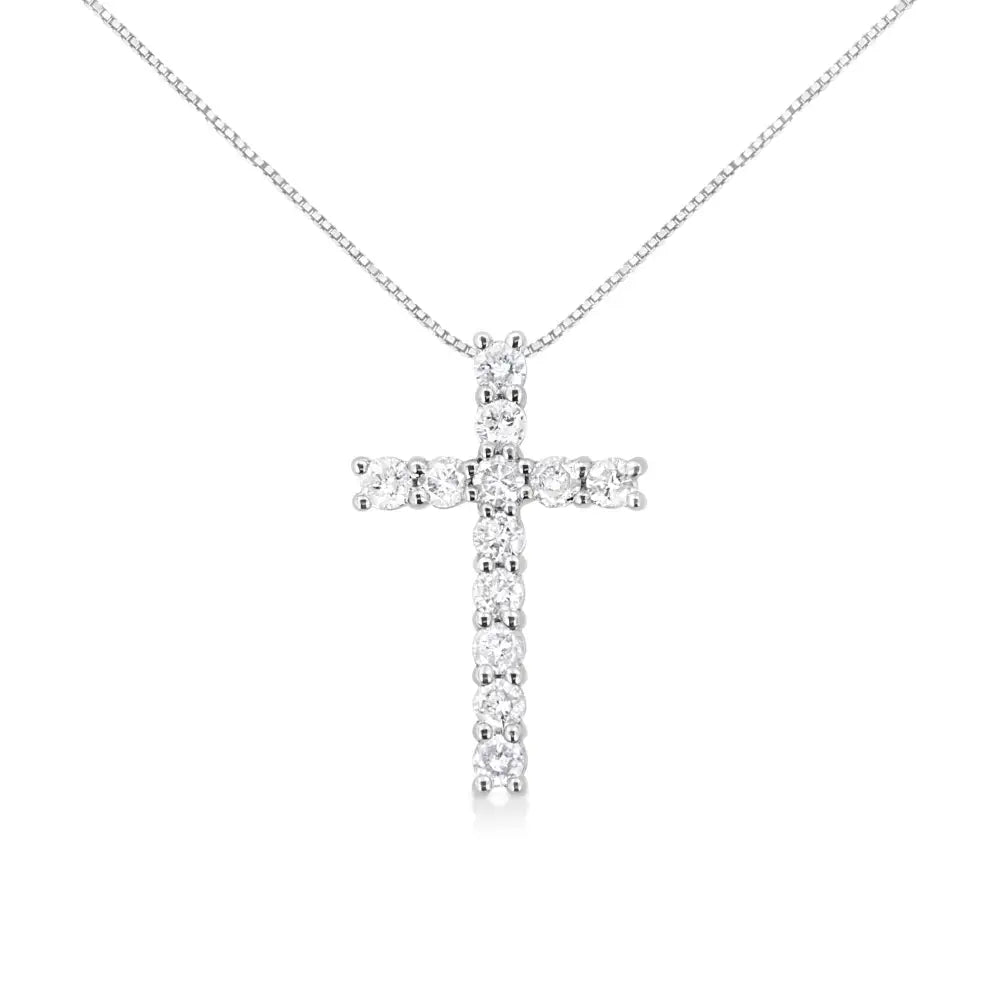 .925 Sterling Silver 1.00 Cttw Traditional Diamond Cross 18’’ Pendant Necklace (j-k Color I2-i3 Clarity) - Fine