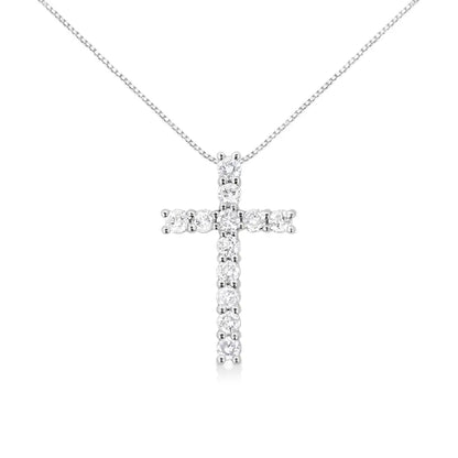 .925 Sterling Silver 1.00 Cttw Traditional Diamond Cross 18’’ Pendant Necklace (j-k Color I2-i3 Clarity) - Fine