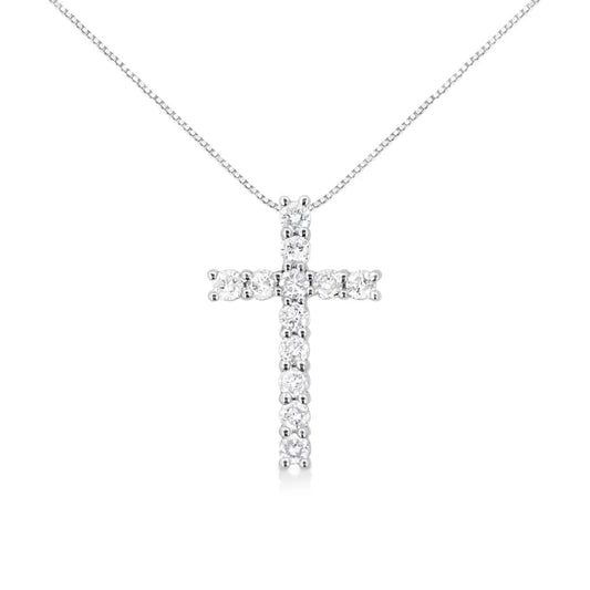 .925 Sterling Silver 1.00 Cttw Traditional Diamond Cross 18’’ Pendant Necklace (j-k Color I2-i3 Clarity) - Fine