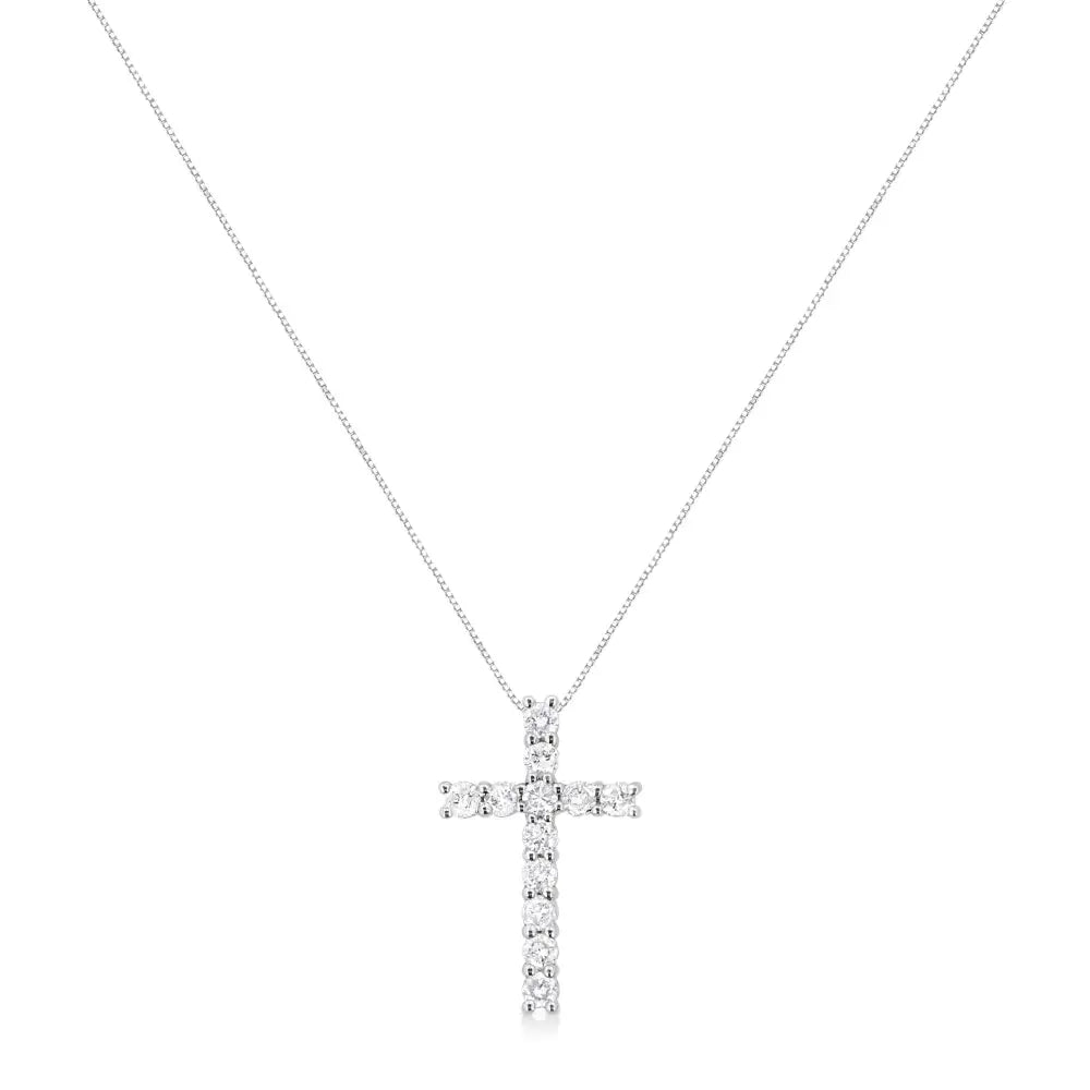 .925 Sterling Silver 1.00 Cttw Traditional Diamond Cross 18’’ Pendant Necklace (j-k Color I2-i3 Clarity) - Fine