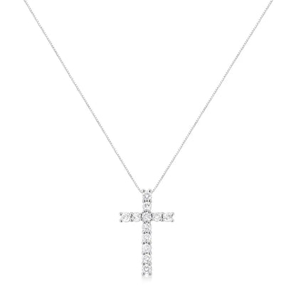 .925 Sterling Silver 1.00 Cttw Traditional Diamond Cross 18’’ Pendant Necklace (j-k Color I2-i3 Clarity) - Fine