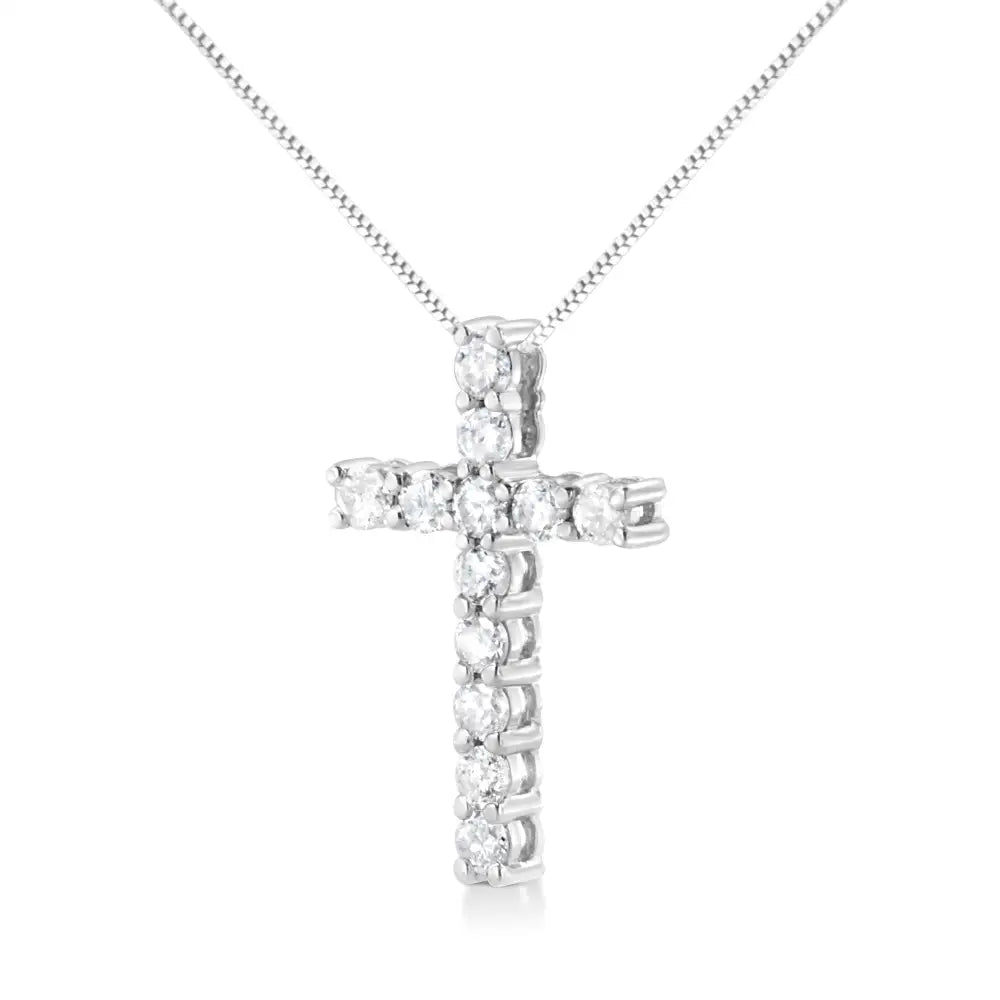 .925 Sterling Silver 1.00 Cttw Traditional Diamond Cross 18’’ Pendant Necklace (j-k Color I2-i3 Clarity) - Fine