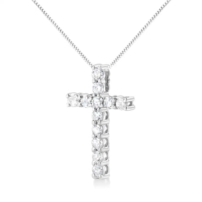 .925 Sterling Silver 1.00 Cttw Traditional Diamond Cross 18’’ Pendant Necklace (j-k Color I2-i3 Clarity) - Fine