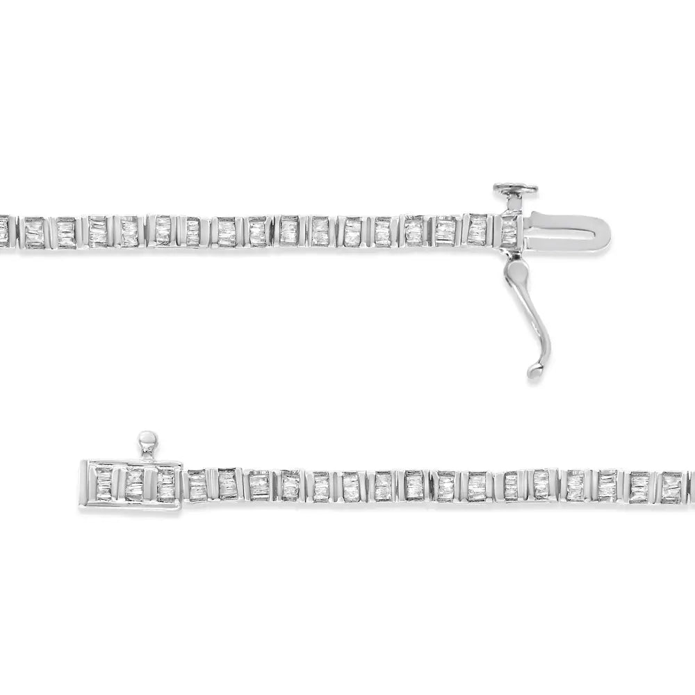 .925 Sterling Silver 1-1/10 Cttw Baguette Diamond Channel Set Link Tennis Bracelet (h-i Color I2-i3 Clarity) - 7’’