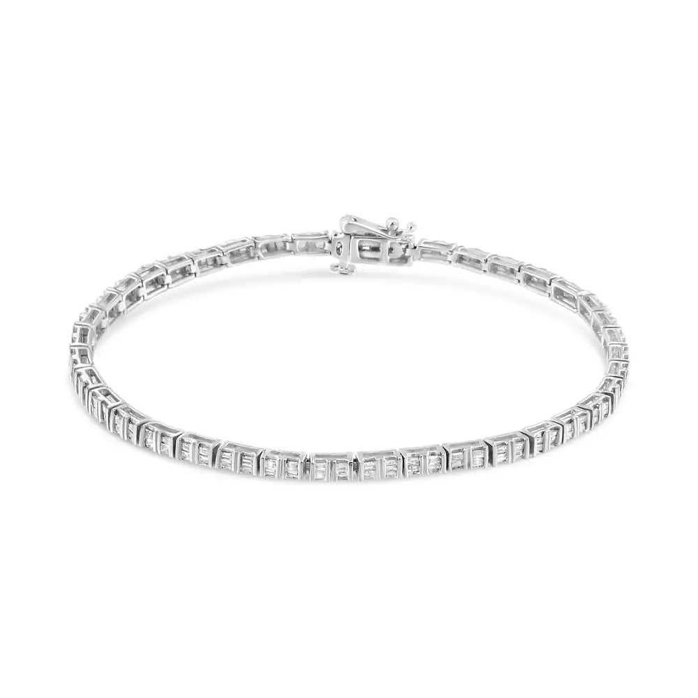 .925 Sterling Silver 1-1/10 Cttw Baguette Diamond Channel Set Link Tennis Bracelet (h-i Color I2-i3 Clarity) - 7’’