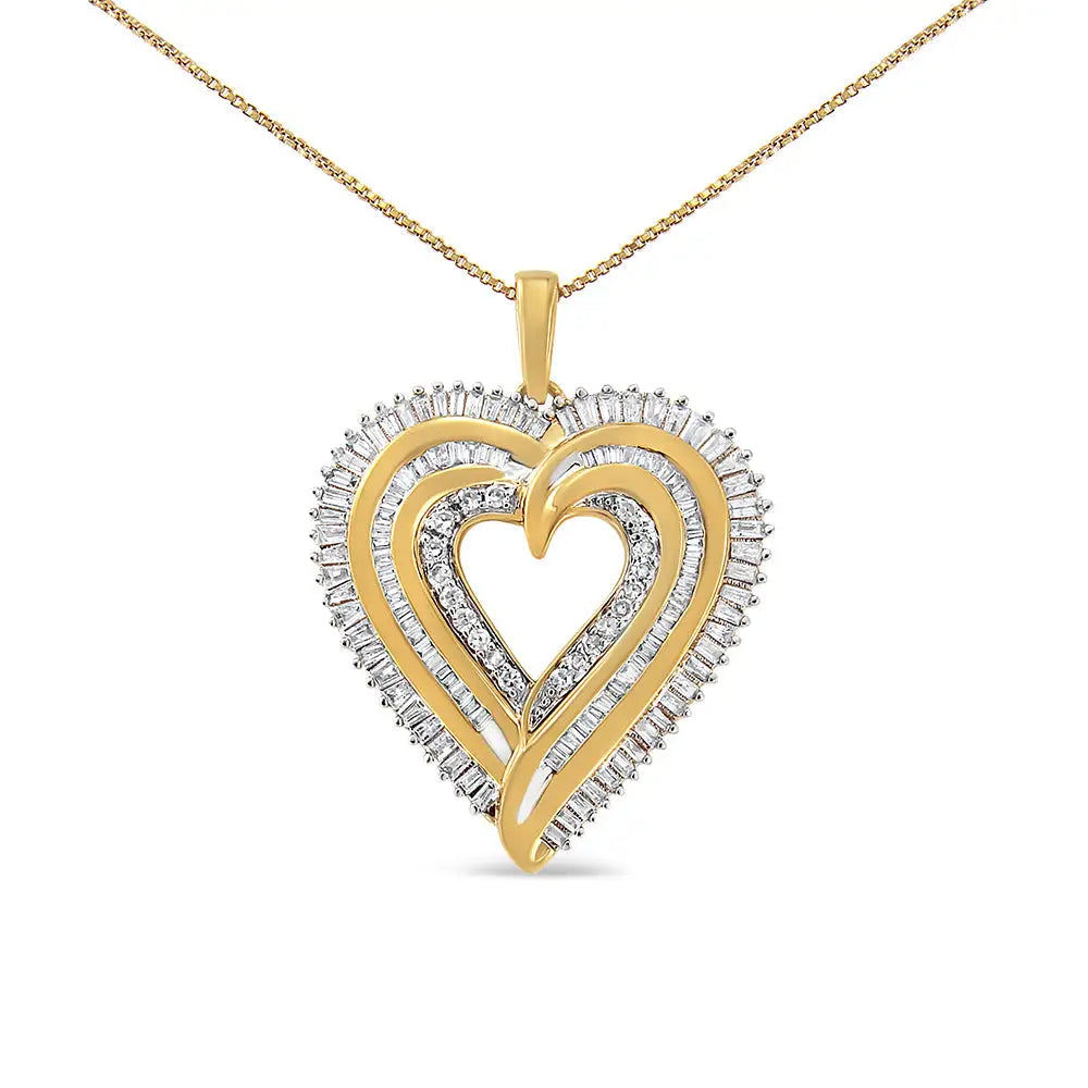 .925 Sterling Silver 1 1/2 Cttw Baguette Diamond Composite Heart 18’’ Inch Pendant Necklace (i-j Color I1-i2