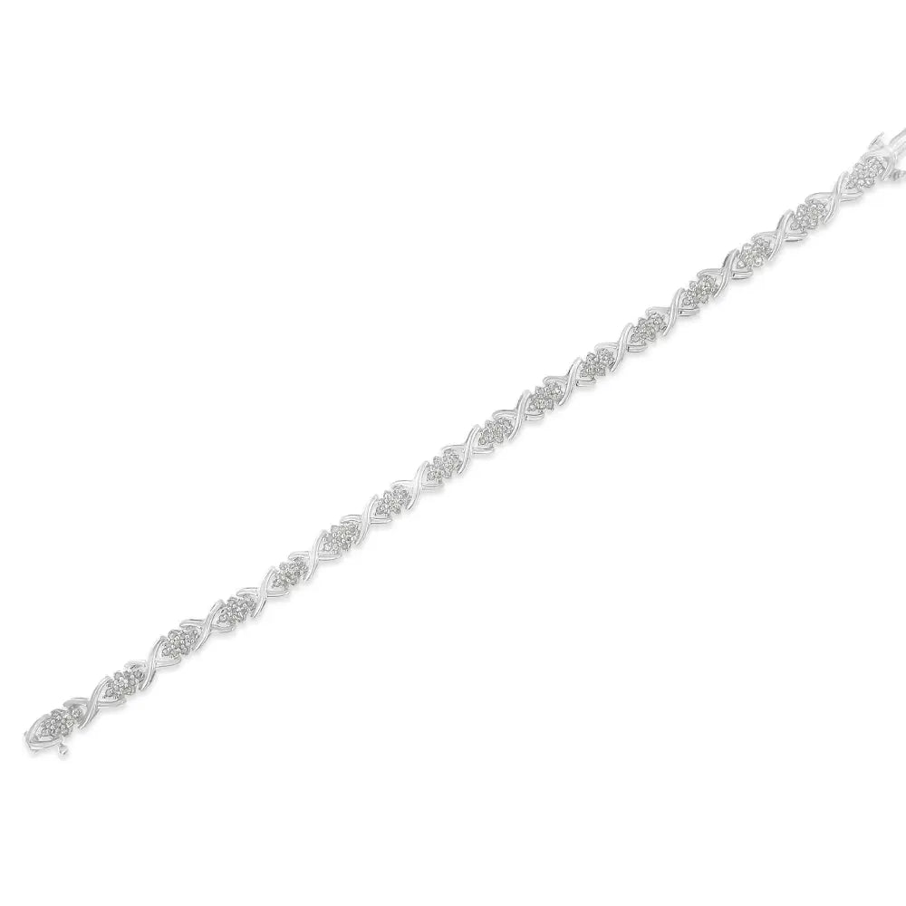 .925 Sterling Silver 1-1/2 Cttw Diamond Cluster x Link 7’’ Tennis Bracelet (i-j Color I3 Clarity) - Fine Jewelry