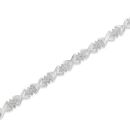 .925 Sterling Silver 1-1/2 Cttw Diamond Cluster x Link 7’’ Tennis Bracelet (i-j Color I3 Clarity) - Fine Jewelry