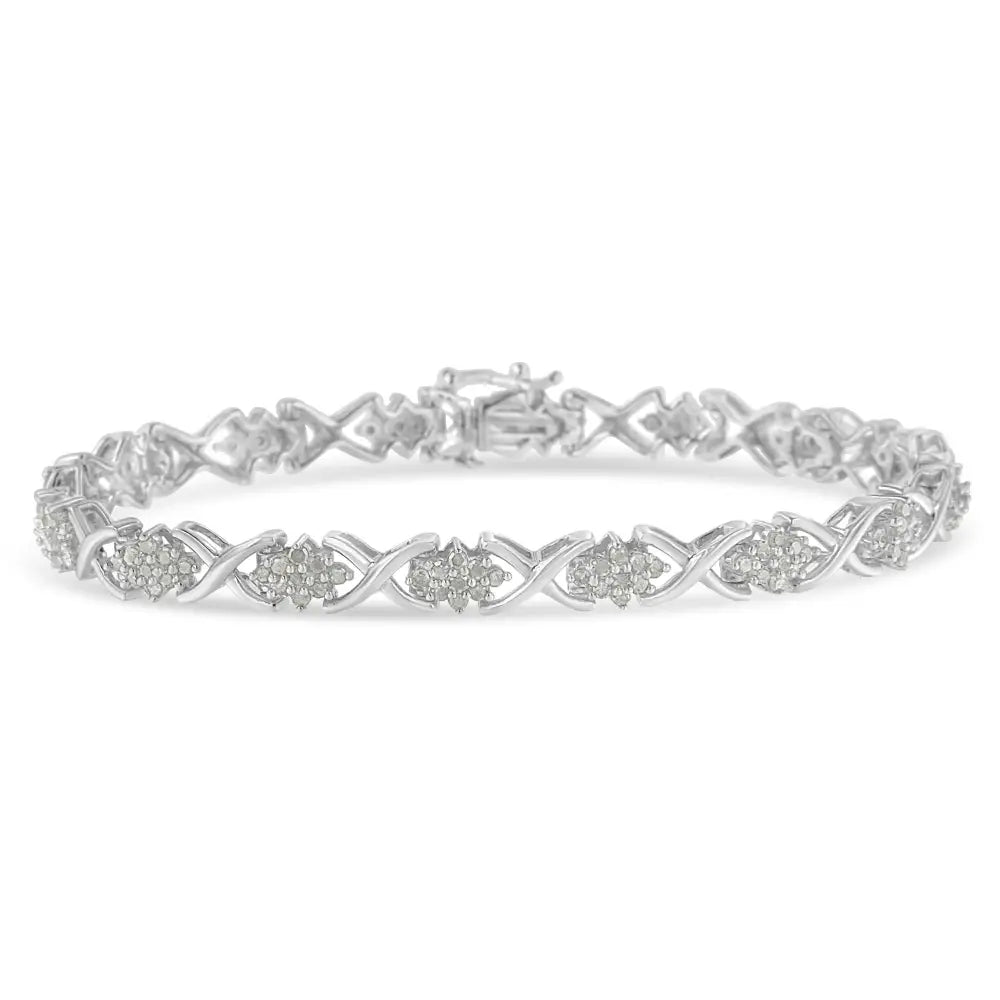 .925 Sterling Silver 1-1/2 Cttw Diamond Cluster x Link 7’’ Tennis Bracelet (i-j Color I3 Clarity) - Fine Jewelry