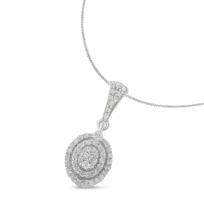 .925 Sterling Silver 1 1/2 Cttw Diamond Halo Pendant Necklace (i-j I3) - Fine Jewelry us Direct