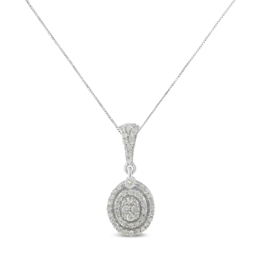 .925 Sterling Silver 1 1/2 Cttw Diamond Halo Pendant Necklace (i-j I3) - Fine Jewelry us Direct