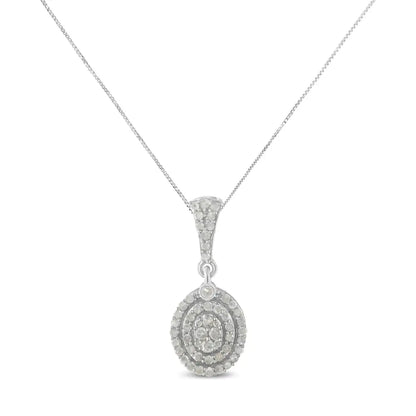 .925 Sterling Silver 1 1/2 Cttw Diamond Halo Pendant Necklace (i-j I3) - Fine Jewelry us Direct