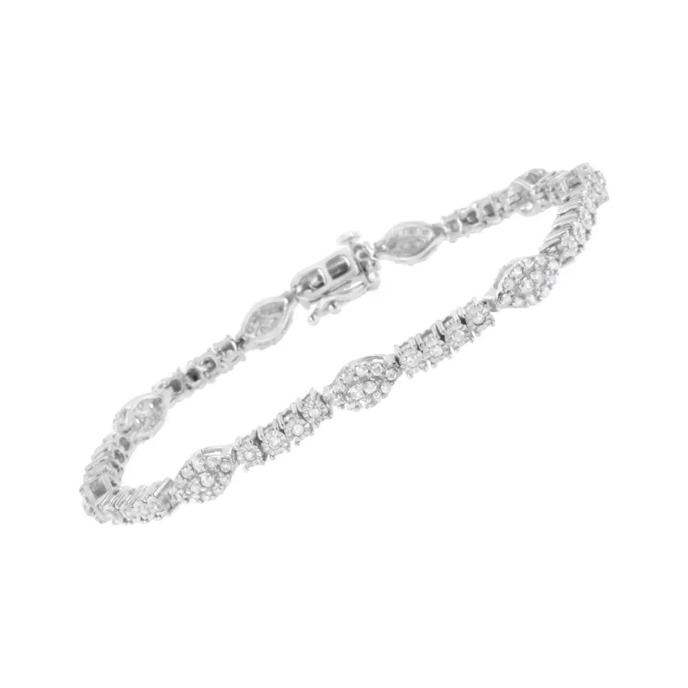 .925 Sterling Silver 1-1/2 Cttw Diamond Marquise Halo and Line Link Tennis Bracelet (i-j Color I2-i3 Clarity)