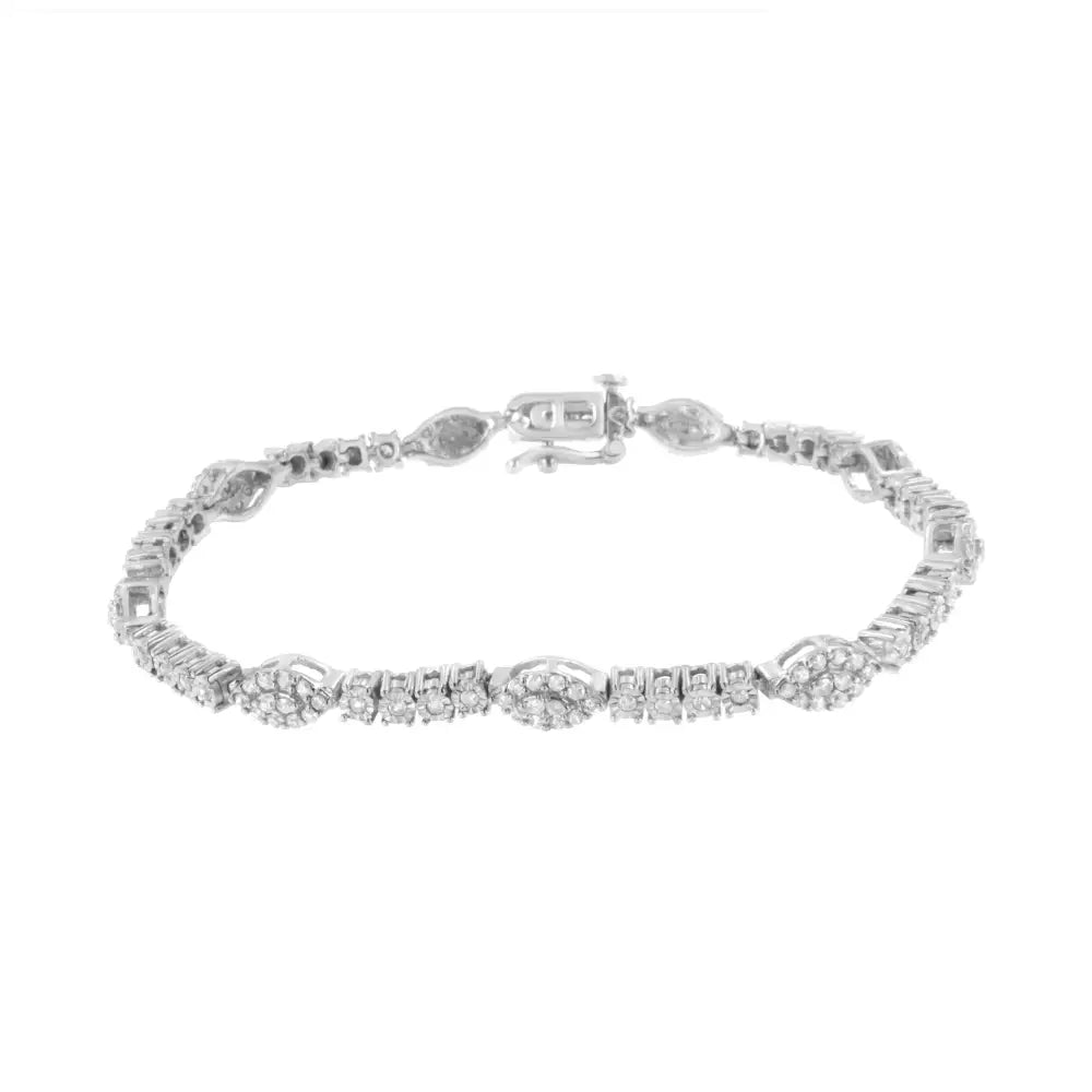 .925 Sterling Silver 1-1/2 Cttw Diamond Marquise Halo and Line Link Tennis Bracelet (i-j Color I2-i3 Clarity)