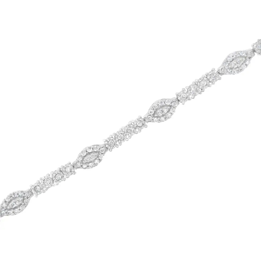 .925 Sterling Silver 1-1/2 Cttw Diamond Marquise Halo and Line Link Tennis Bracelet (i-j Color I2-i3 Clarity)