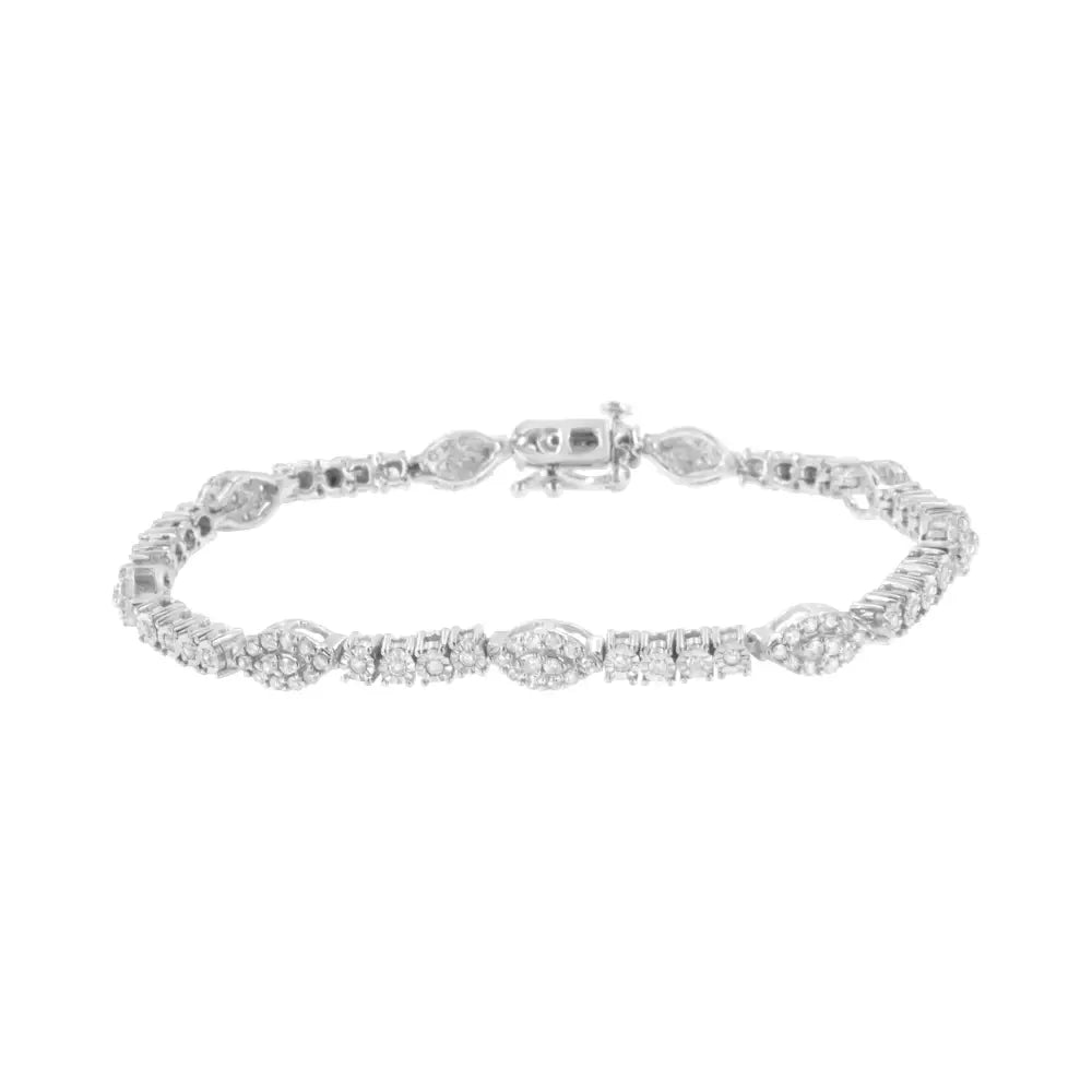 .925 Sterling Silver 1-1/2 Cttw Diamond Marquise Halo and Line Link Tennis Bracelet (i-j Color I2-i3 Clarity)