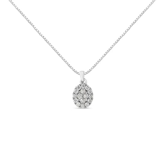 .925 Sterling Silver 1 1/2 Cttw Diamond Oval Cluster Pendant Necklace (i-j Color I2-i3 Clarity) - 18’’ - Fine