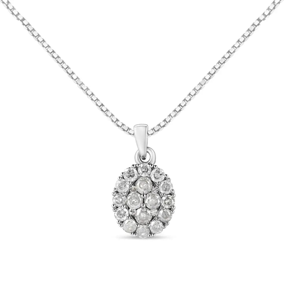 .925 Sterling Silver 1 1/2 Cttw Diamond Oval Cluster Pendant Necklace (i-j Color I2-i3 Clarity) - 18’’ - Fine