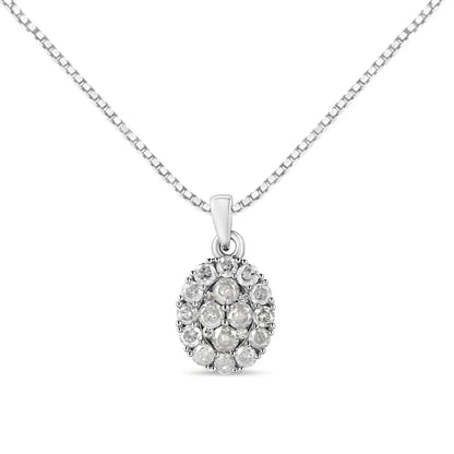 .925 Sterling Silver 1 1/2 Cttw Diamond Oval Cluster Pendant Necklace (i-j Color I2-i3 Clarity) - 18’’ - Fine