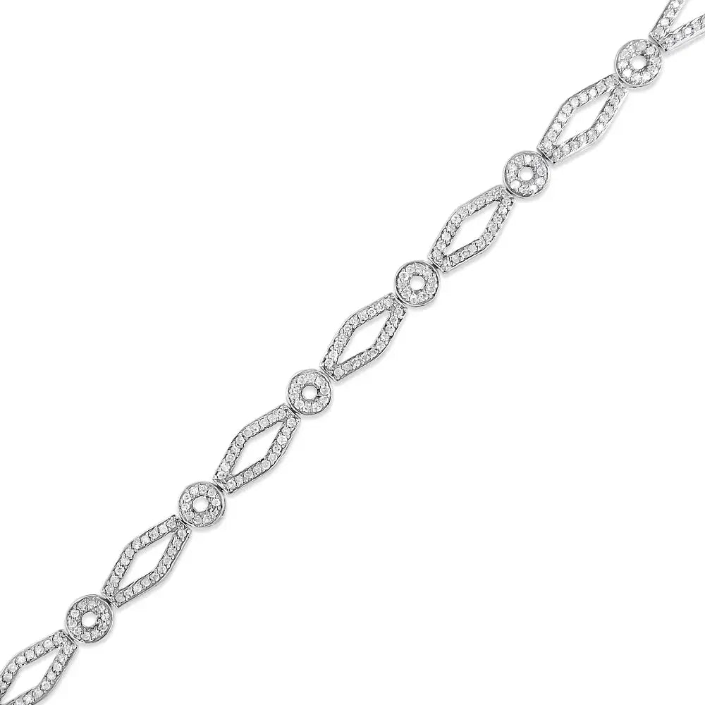 .925 Sterling Silver 1 1/2 Cttw Diamond Studded Alternating Circle and Kite-shaped Vintage-style Link Bracelet (i-j