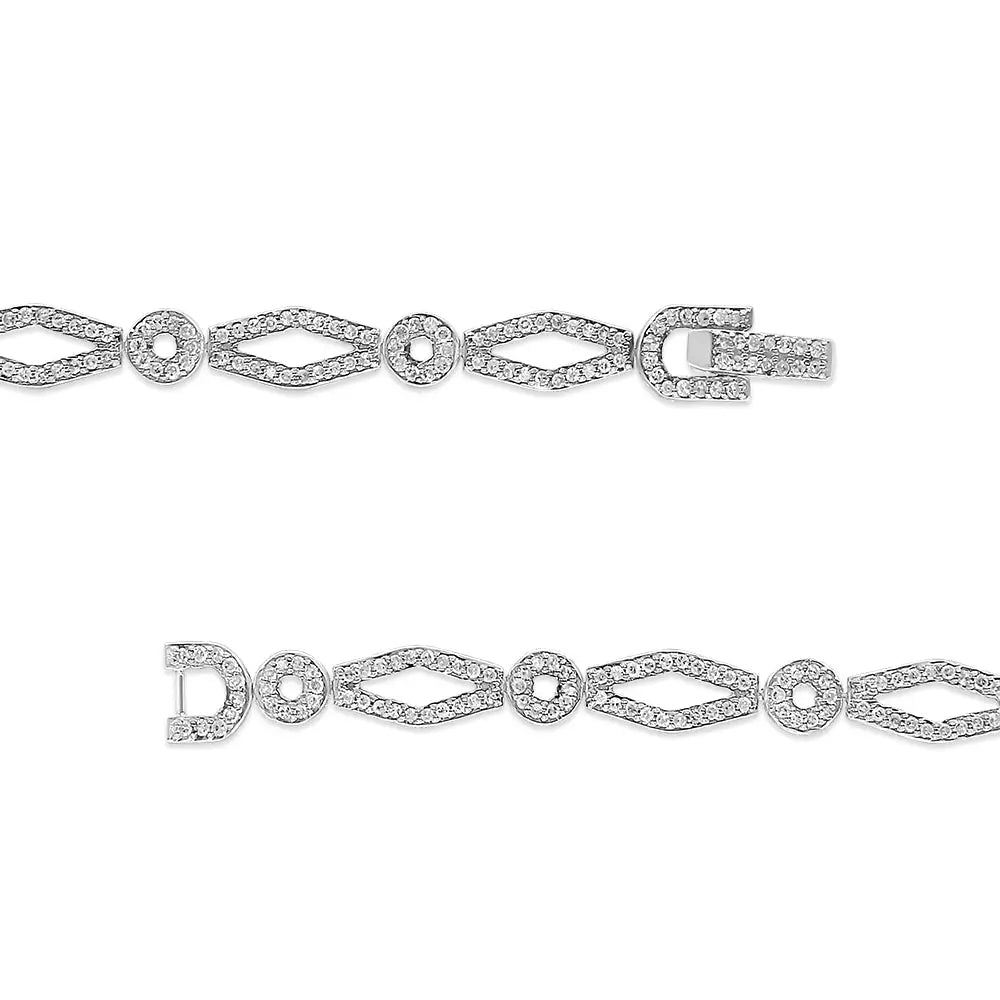 .925 Sterling Silver 1 1/2 Cttw Diamond Studded Alternating Circle and Kite-shaped Vintage-style Link Bracelet (i-j