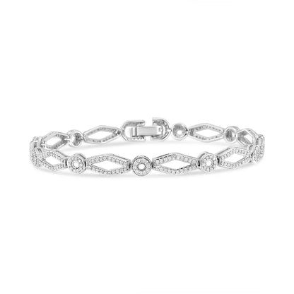 .925 Sterling Silver 1 1/2 Cttw Diamond Studded Alternating Circle and Kite-shaped Vintage-style Link Bracelet (i-j