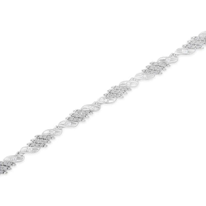 .925 Sterling Silver 1-1/2 Cttw Round and Baguette Cut Diamond Wave Link Bracelet (i-j Color I2-i3 Clarity) - 7’’