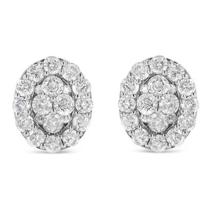 .925 Sterling Silver 1 1/2 Cttw Round-cut Diamond Oval Shaped Stud Earrings (i-j Color I3 Clarity) - Fine Jewelry