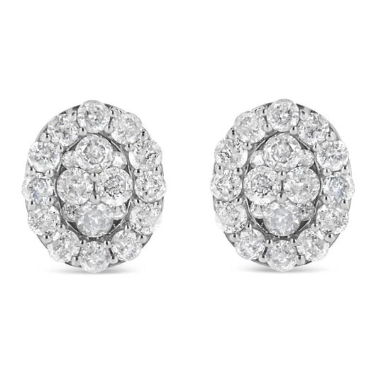 .925 Sterling Silver 1 1/2 Cttw Round-cut Diamond Oval Shaped Stud Earrings (i-j Color I3 Clarity) - Fine Jewelry