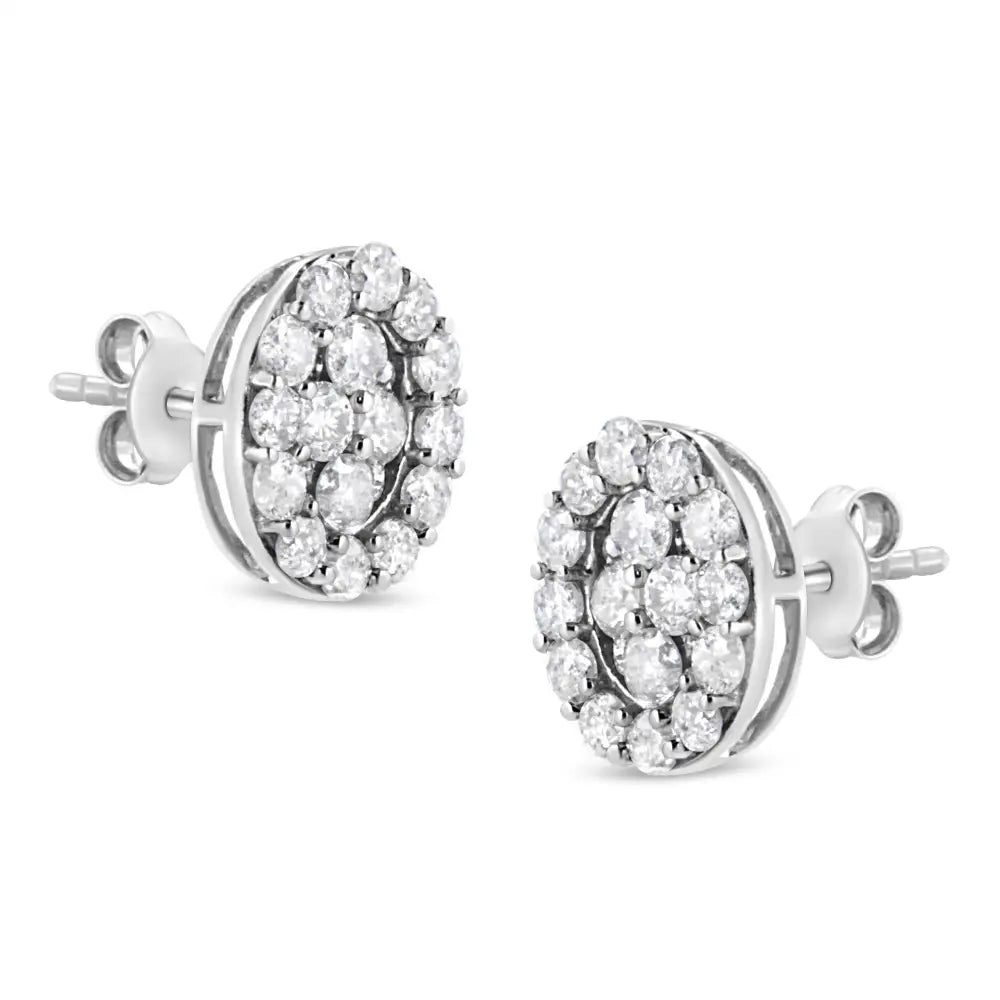 .925 Sterling Silver 1 1/2 Cttw Round-cut Diamond Oval Shaped Stud Earrings (i-j Color I3 Clarity) - Fine Jewelry