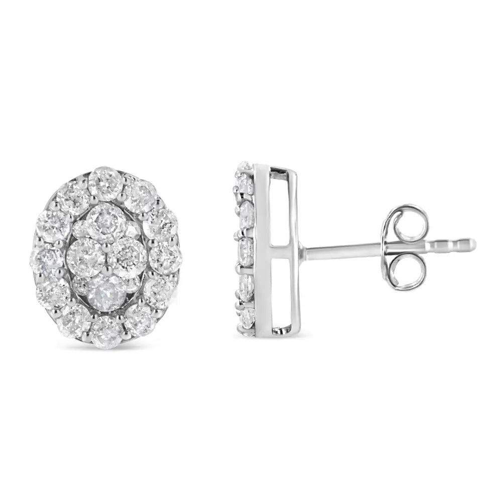 .925 Sterling Silver 1 1/2 Cttw Round-cut Diamond Oval Shaped Stud Earrings (i-j Color I3 Clarity) - Fine Jewelry