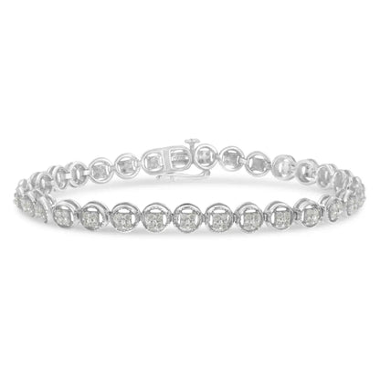 .925 Sterling Silver 1-1/3 Cttw Diamond 7’’ Open Circle Wheel Link Tennis Bracelet (i-j Color I2-i3 Clarity) - Fine