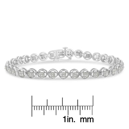 .925 Sterling Silver 1-1/3 Cttw Diamond 7’’ Open Circle Wheel Link Tennis Bracelet (i-j Color I2-i3 Clarity) - Fine