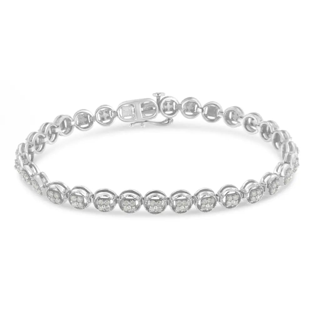 .925 Sterling Silver 1-1/3 Cttw Diamond 7’’ Open Circle Wheel Link Tennis Bracelet (i-j Color I2-i3 Clarity) - Fine