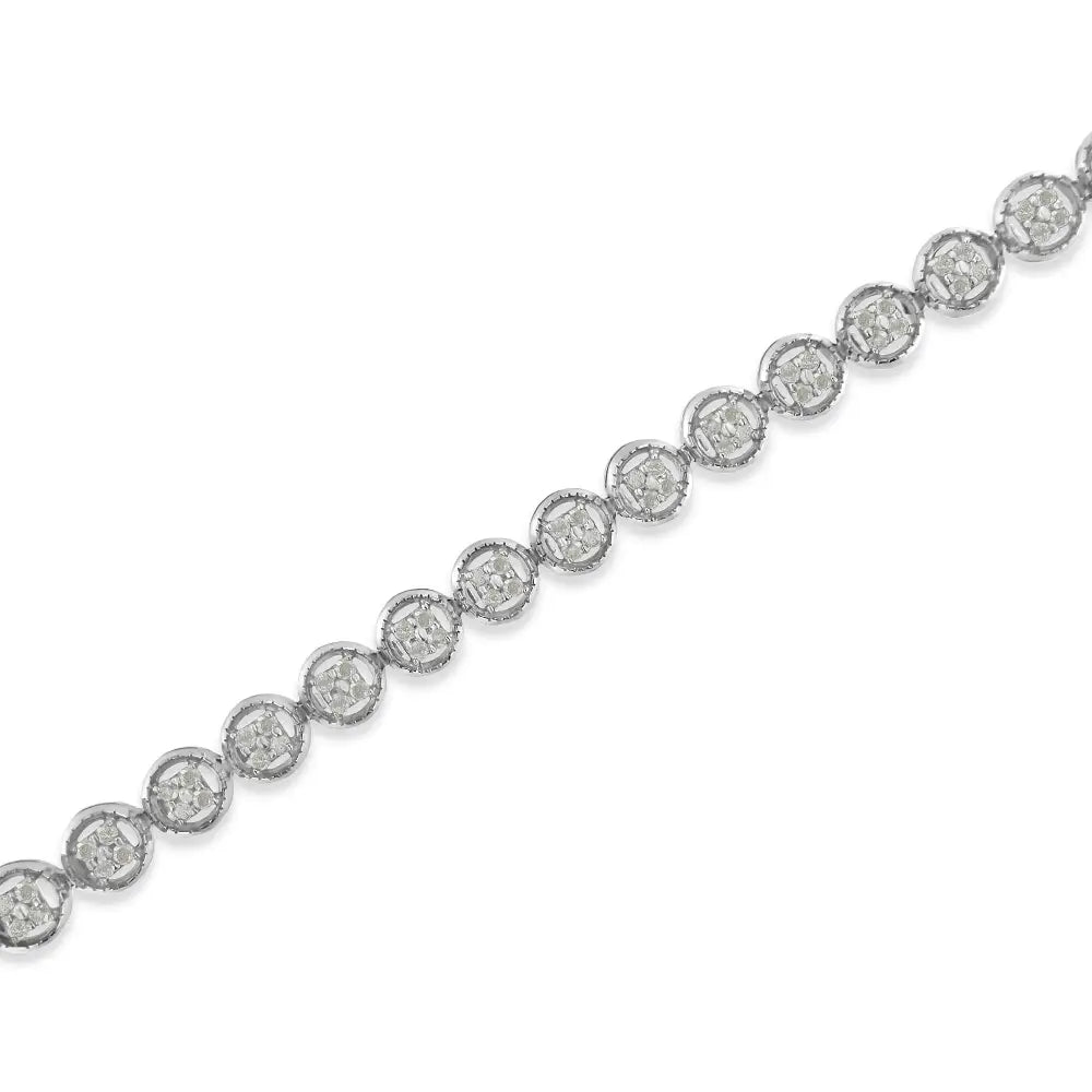 .925 Sterling Silver 1-1/3 Cttw Diamond 7’’ Open Circle Wheel Link Tennis Bracelet (i-j Color I2-i3 Clarity) - Fine