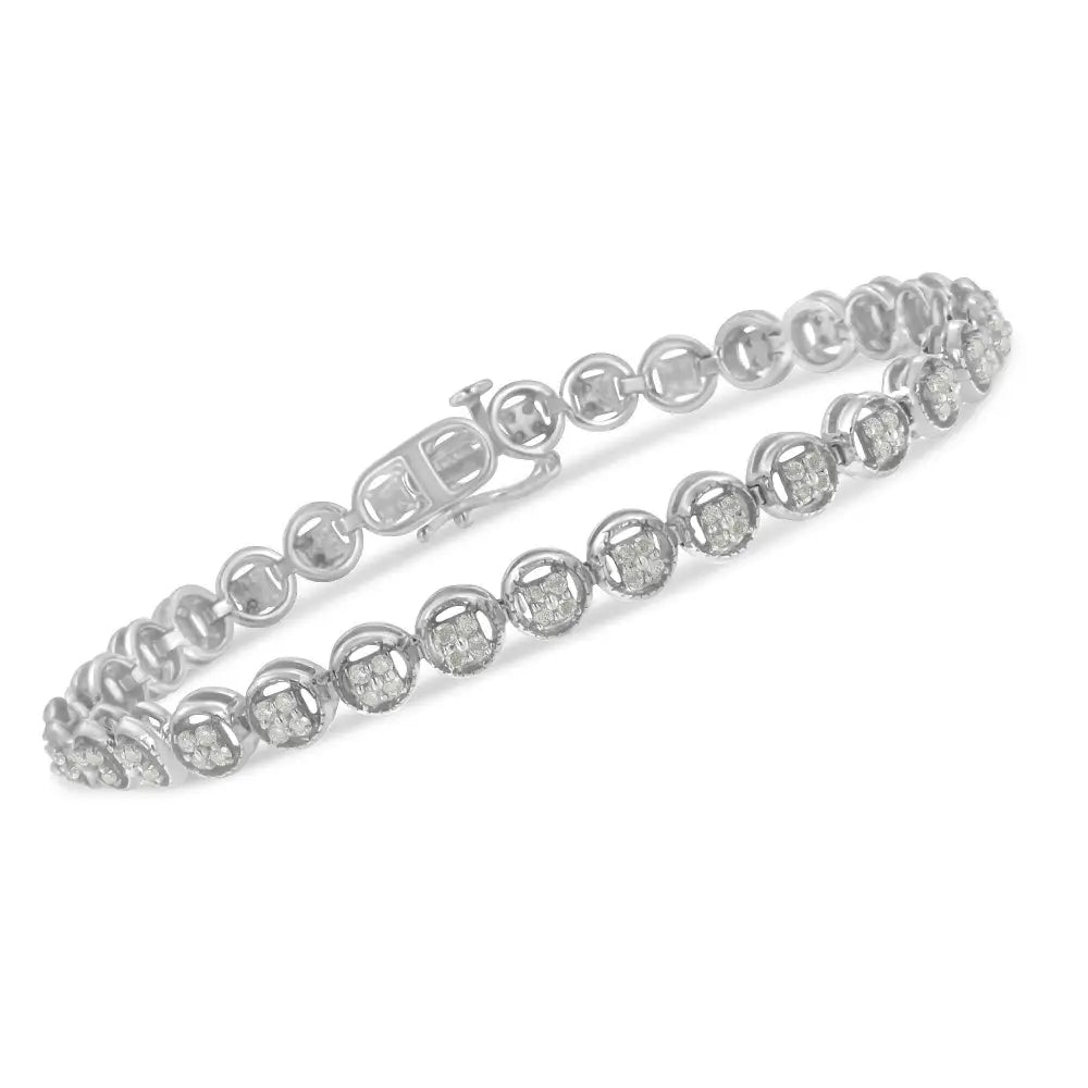 .925 Sterling Silver 1-1/3 Cttw Diamond 7’’ Open Circle Wheel Link Tennis Bracelet (i-j Color I2-i3 Clarity) - Fine