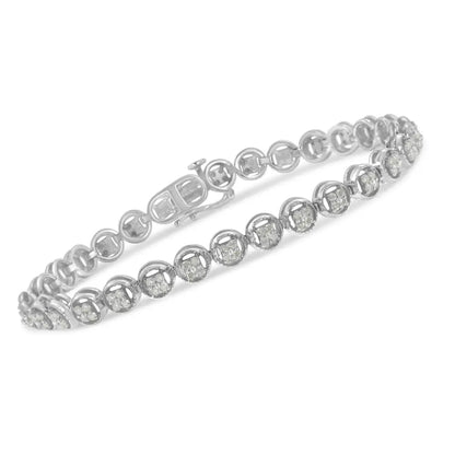 .925 Sterling Silver 1-1/3 Cttw Diamond 7’’ Open Circle Wheel Link Tennis Bracelet (i-j Color I2-i3 Clarity) - Fine