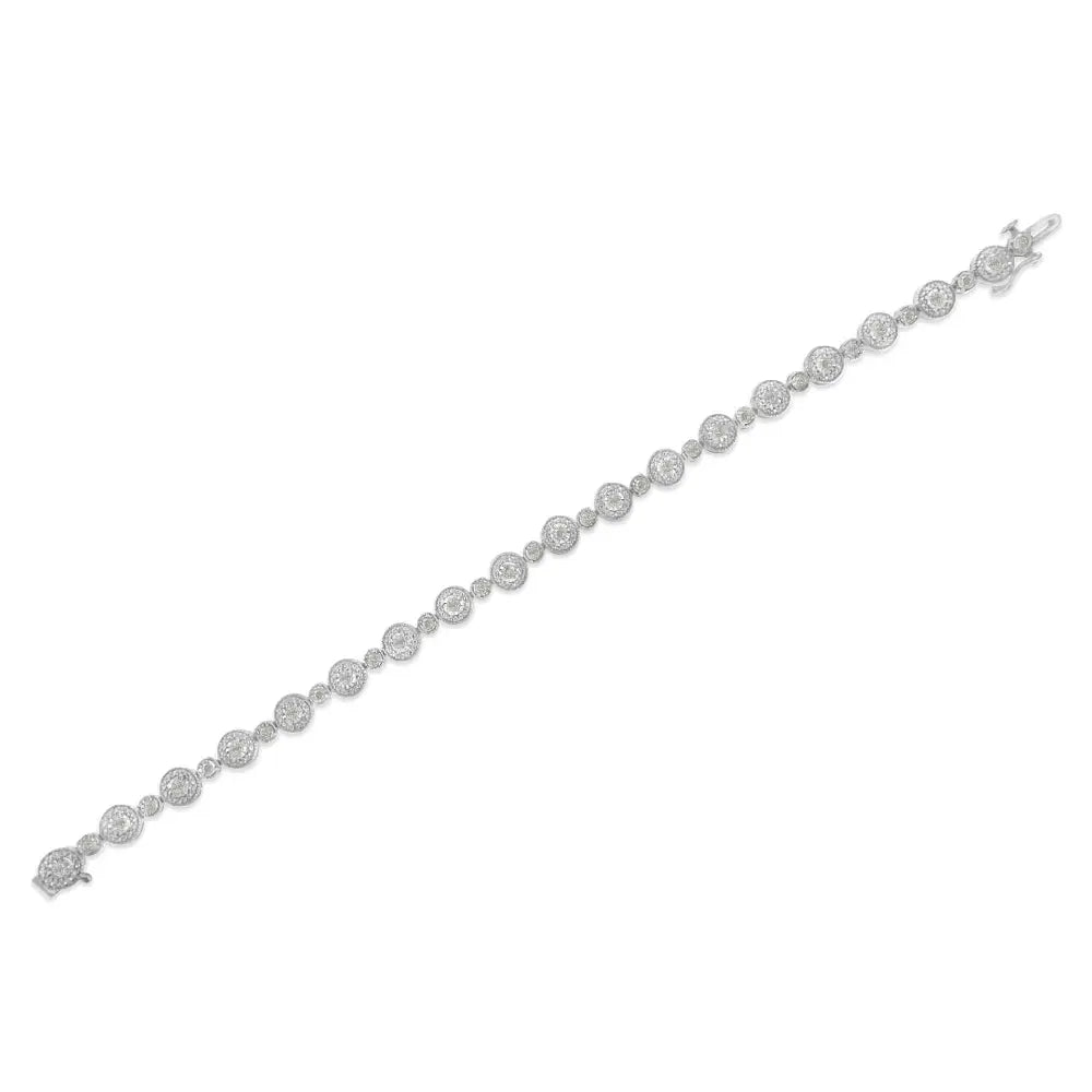 .925 Sterling Silver 1 1/3 Cttw Miracle Plate Set Diamond Alternating Link Bracelet (i-j Color I3 Clarity) -7’’