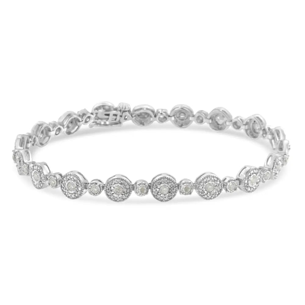 .925 Sterling Silver 1 1/3 Cttw Miracle Plate Set Diamond Alternating Link Bracelet (i-j Color I3 Clarity) -7’’