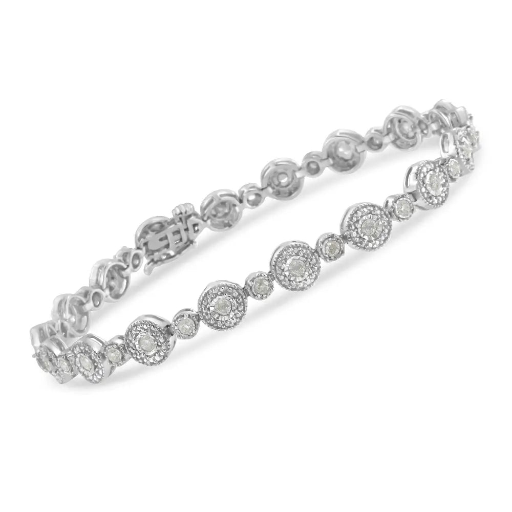 .925 Sterling Silver 1 1/3 Cttw Miracle Plate Set Diamond Alternating Link Bracelet (i-j Color I3 Clarity) -7’’