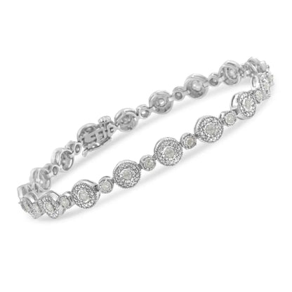 .925 Sterling Silver 1 1/3 Cttw Miracle Plate Set Diamond Alternating Link Bracelet (i-j Color I3 Clarity) -7’’