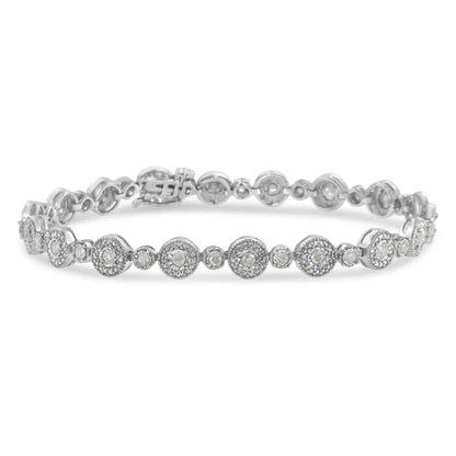 .925 Sterling Silver 1 1/3 Cttw Miracle Plate Set Diamond Alternating Link Bracelet (i-j Color I3 Clarity) -7’’