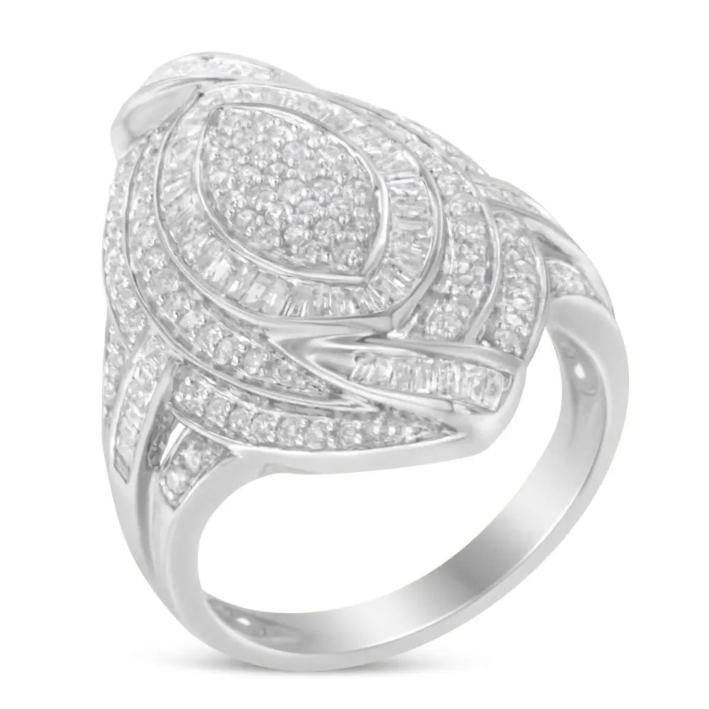 Ornate diamond-encrusted cocktail ring with a marquise-shaped design.