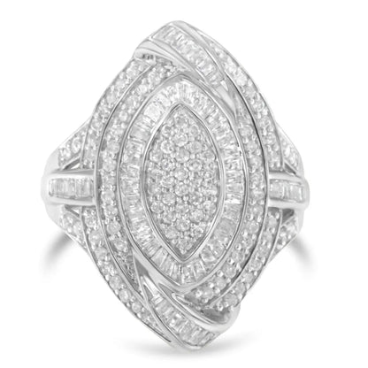 Ornate diamond-encrusted ring with a marquise-shaped centerpiece.