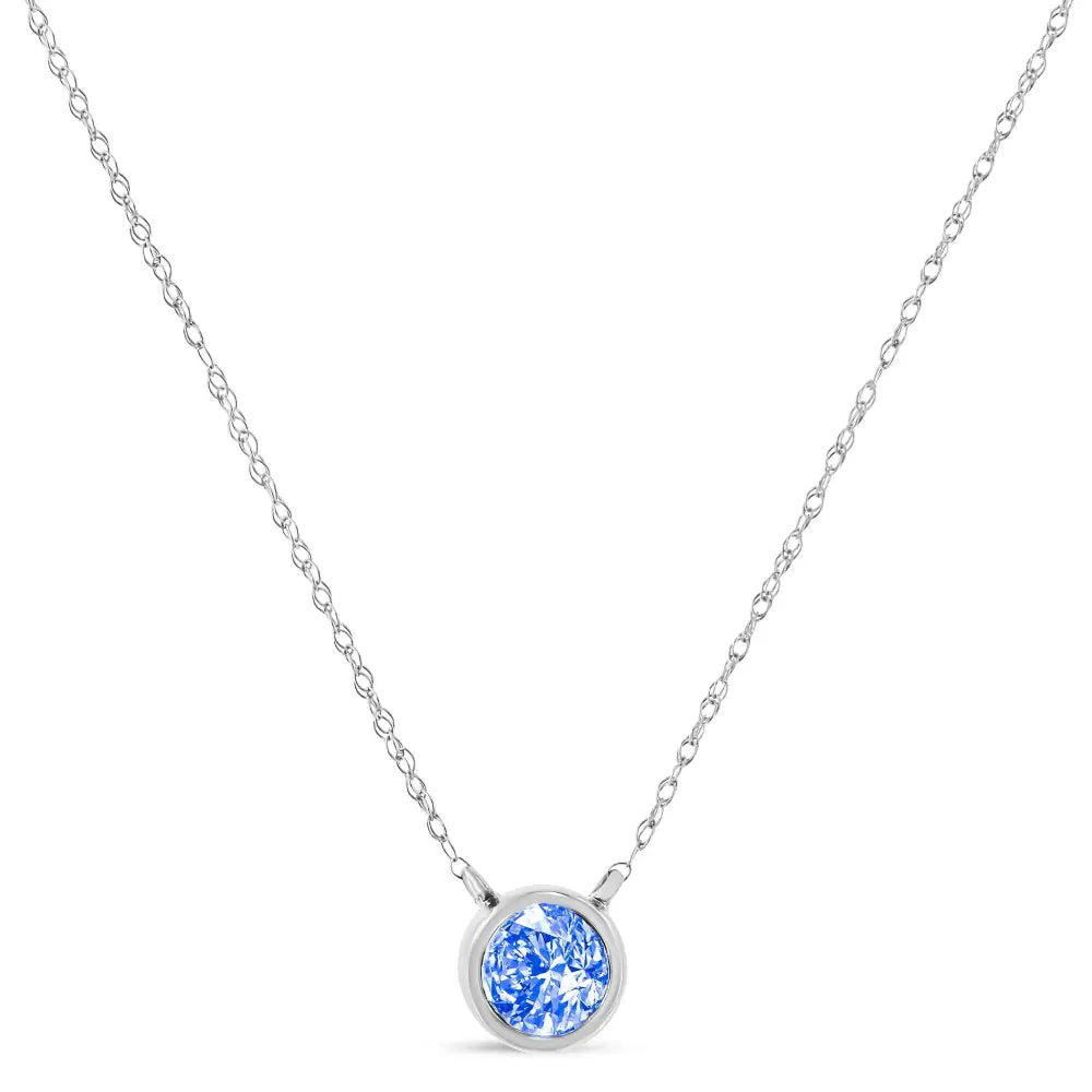 .925 Sterling Silver 1/10 Carat Blue Diamond Suspended Bezel-set Solitaire 16’’-18’’ Adjustable Pendant