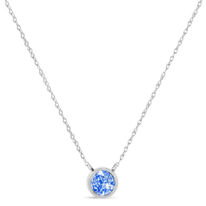 .925 Sterling Silver 1/10 Carat Blue Diamond Suspended Bezel-set Solitaire 16’’-18’’ Adjustable Pendant