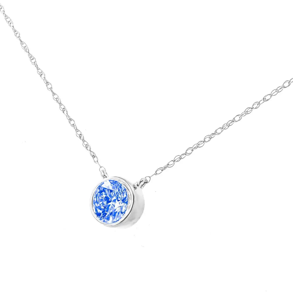 .925 Sterling Silver 1/10 Carat Blue Diamond Suspended Bezel-set Solitaire 16’’-18’’ Adjustable Pendant