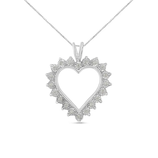 .925 Sterling Silver 1/10 Cttw 3-prong Diamond Open Heart Pendant Necklace (i-j Color I3 Clarity) - 18” - Fine