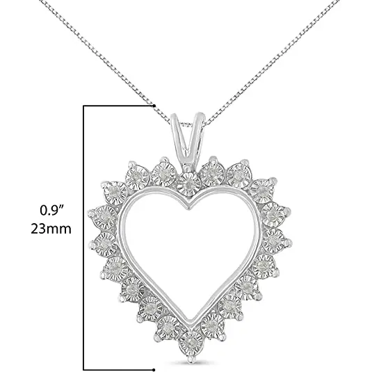 .925 Sterling Silver 1/10 Cttw 3-prong Diamond Open Heart Pendant Necklace (i-j Color I3 Clarity) - 18” - Fine